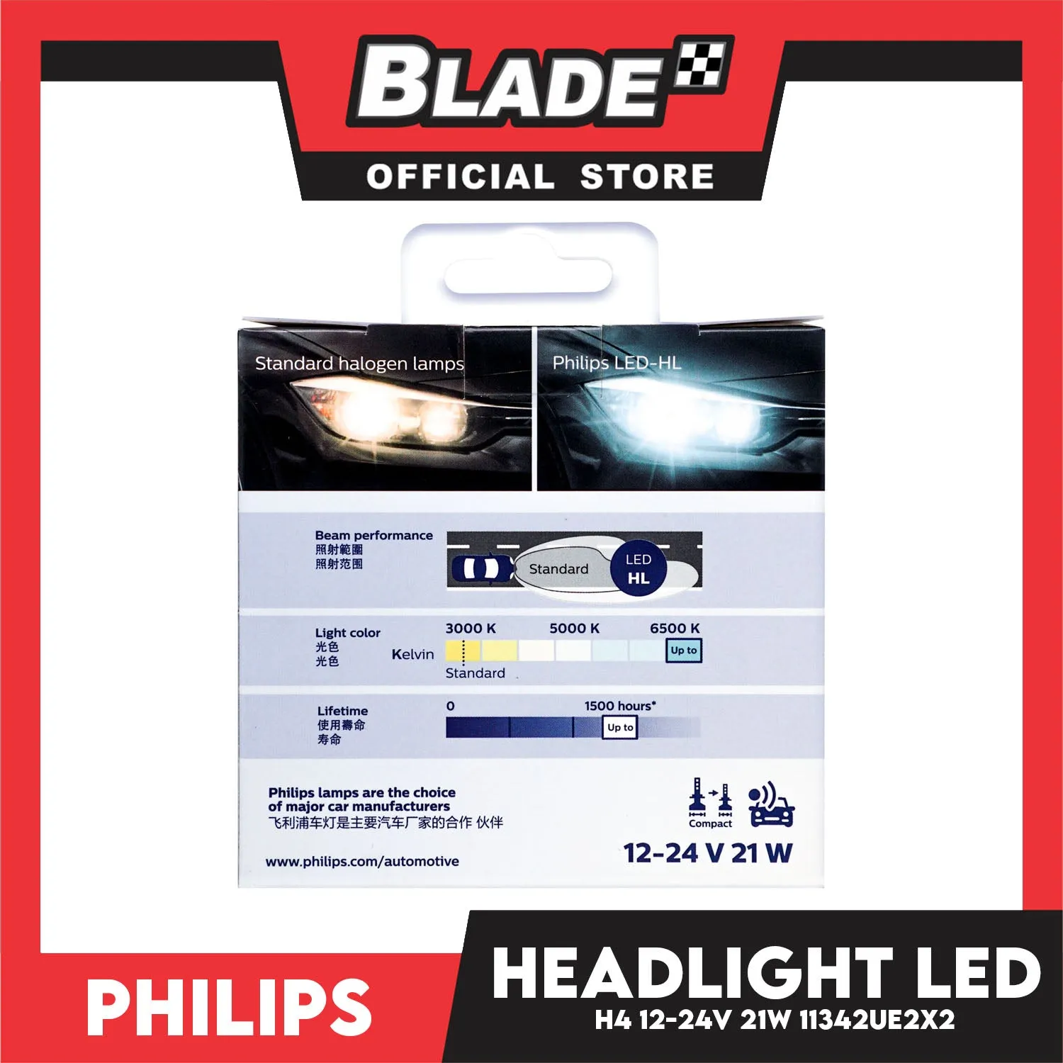 Philips Ultinon Essentials G2 Led Bulbs H4 6500K 11342UE2X2 12-24V 21W- Headlight Bulb