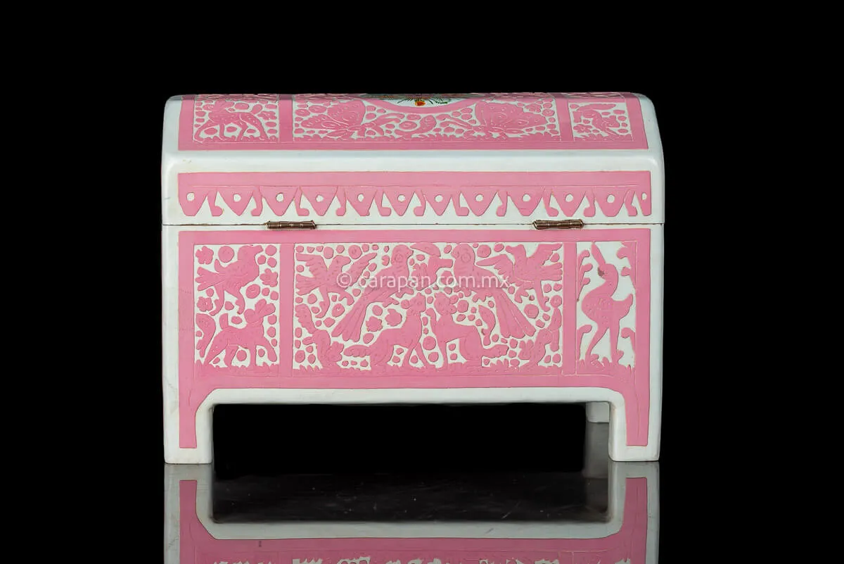 Pink & White Mexican Lacquered Wood Box