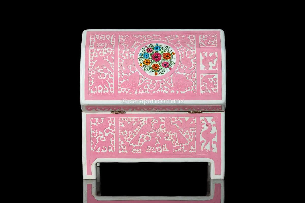 Pink & White Mexican Lacquered Wood Box