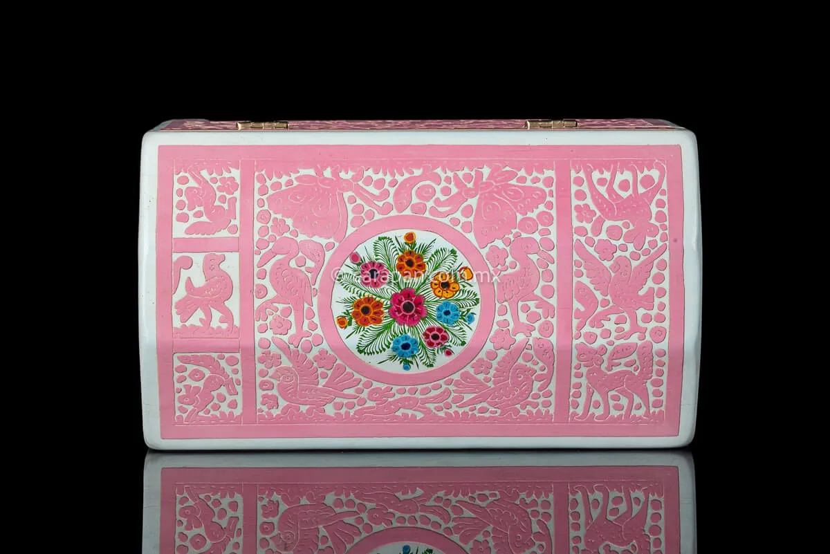 Pink & White Mexican Lacquered Wood Box