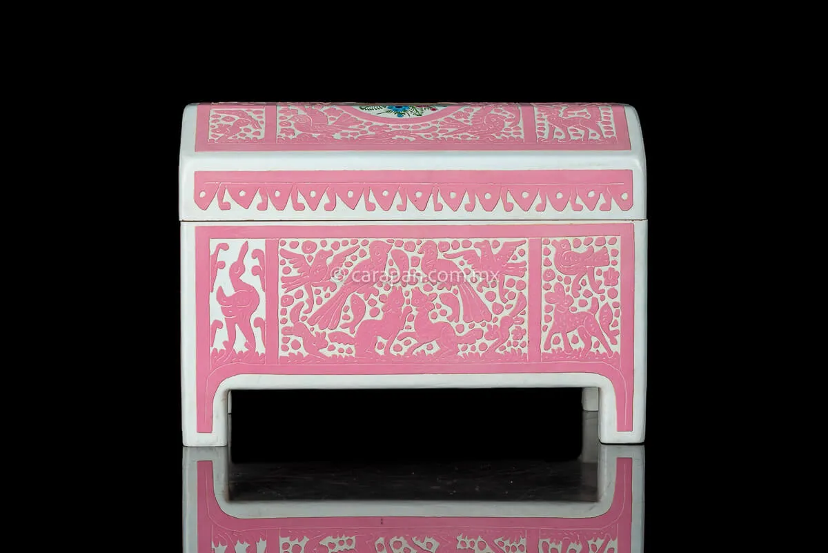 Pink & White Mexican Lacquered Wood Box