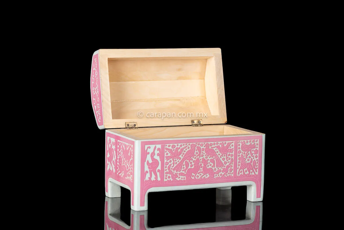 Pink & White Mexican Lacquered Wood Box