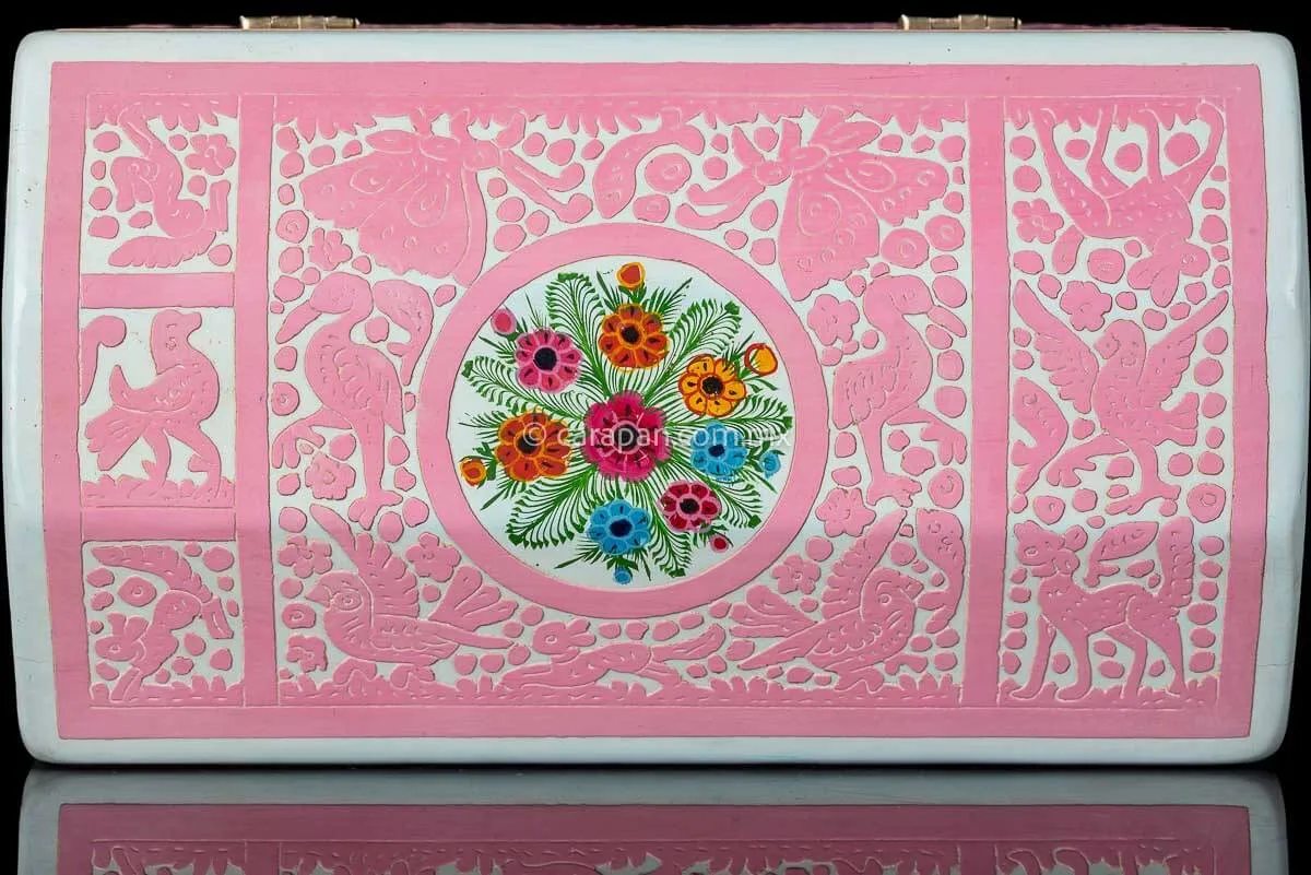 Pink & White Mexican Lacquered Wood Box