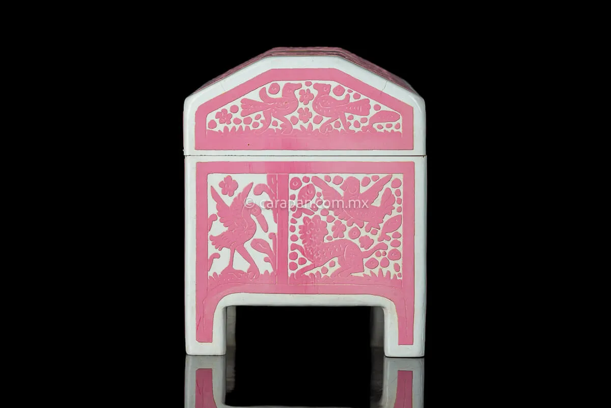 Pink & White Mexican Lacquered Wood Box