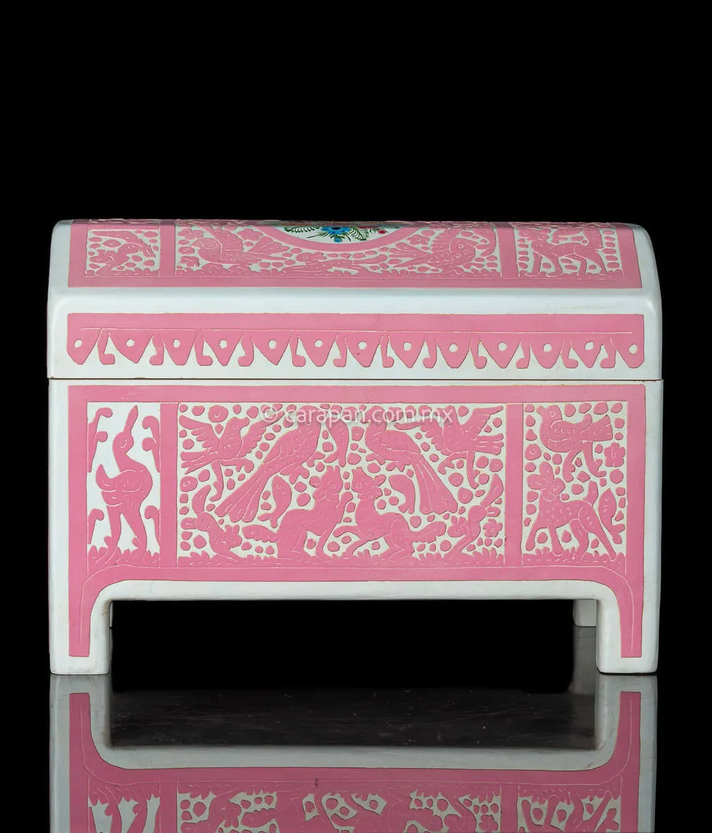 Pink & White Mexican Lacquered Wood Box