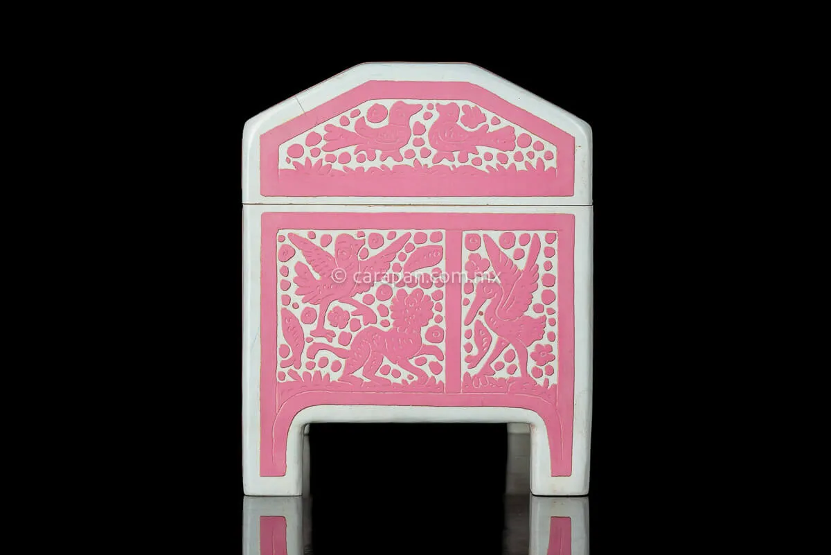 Pink & White Mexican Lacquered Wood Box