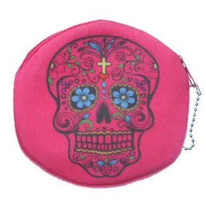 Pink Day of the Dead Skull Zipper Wallet