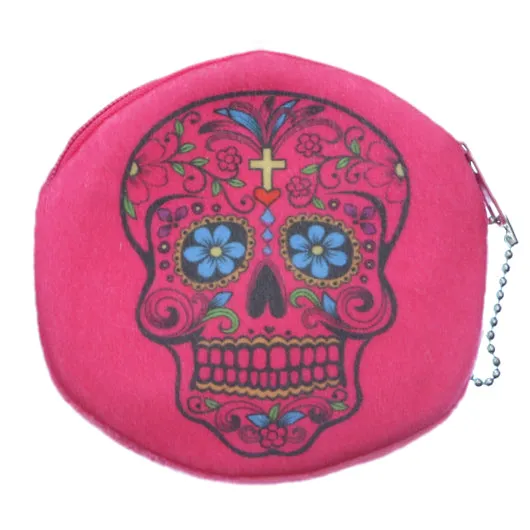 Pink Day of the Dead Skull Zipper Wallet