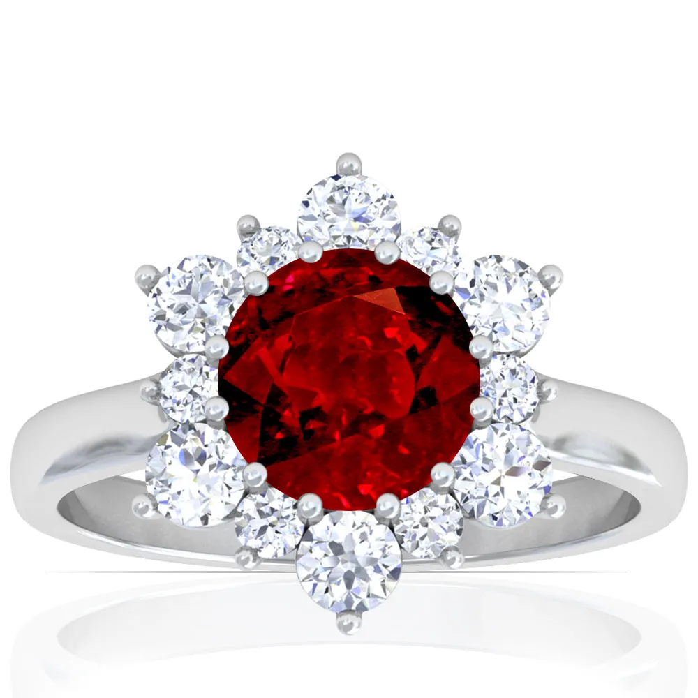 Platinum Round Ruby And Diamond Halo Ring (2.33ctw)