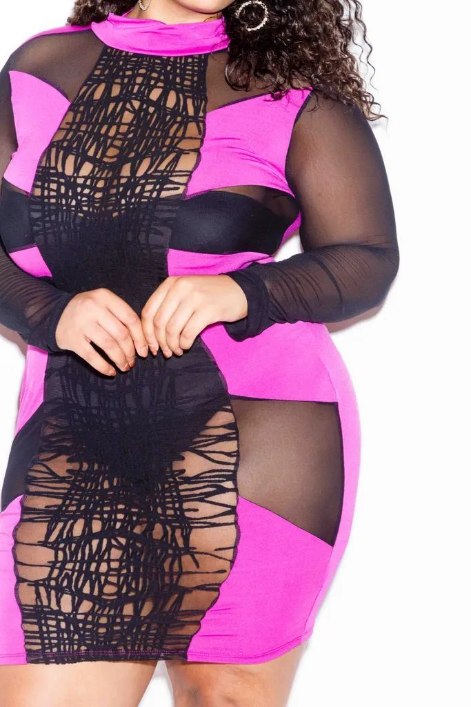 Plus Size Vivid Mesh Colorblock Dress [SALE]
