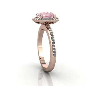 Portia 8mm AAA Natural Round Morganite Diamond Collar and Shoulders Design 14k Rose Gold Ring with Option of Matching Wedding Band