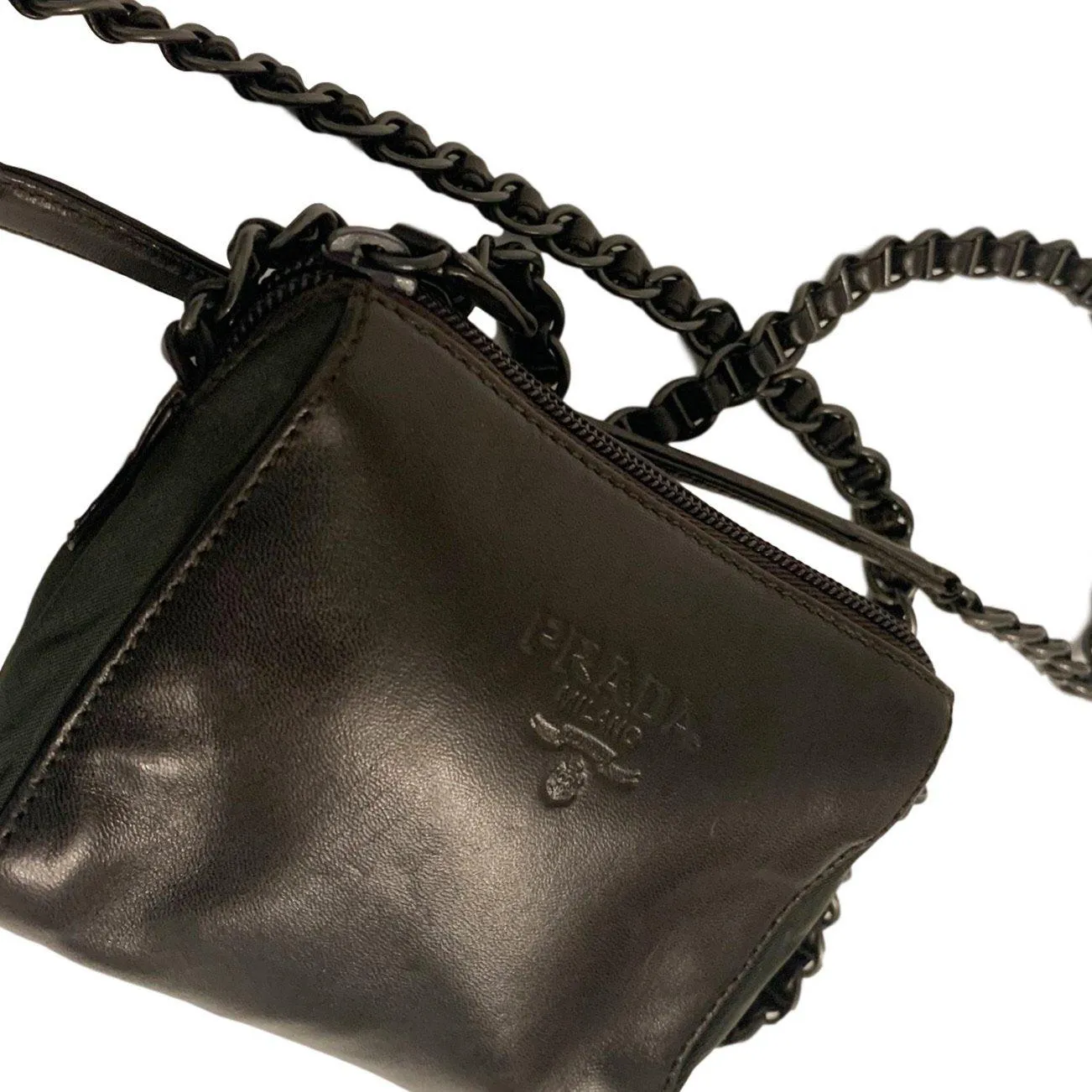 Prada Brown Leather Mini Chain Bag