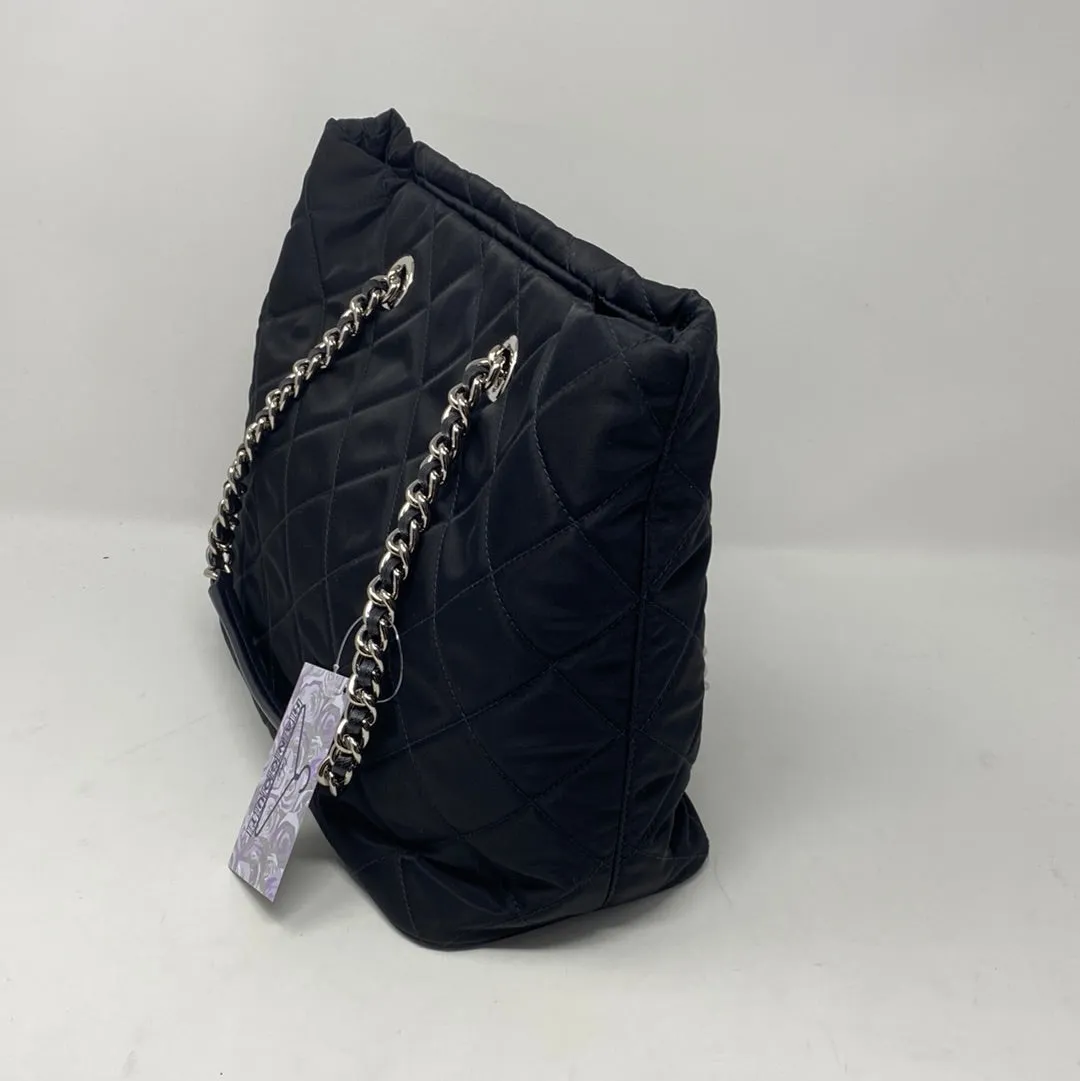 Prada Nylon Quilted Top Handle Bag with Silver Hardware