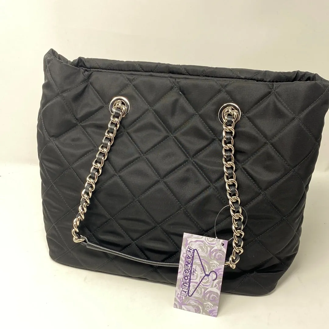 Prada Nylon Quilted Top Handle Bag with Silver Hardware