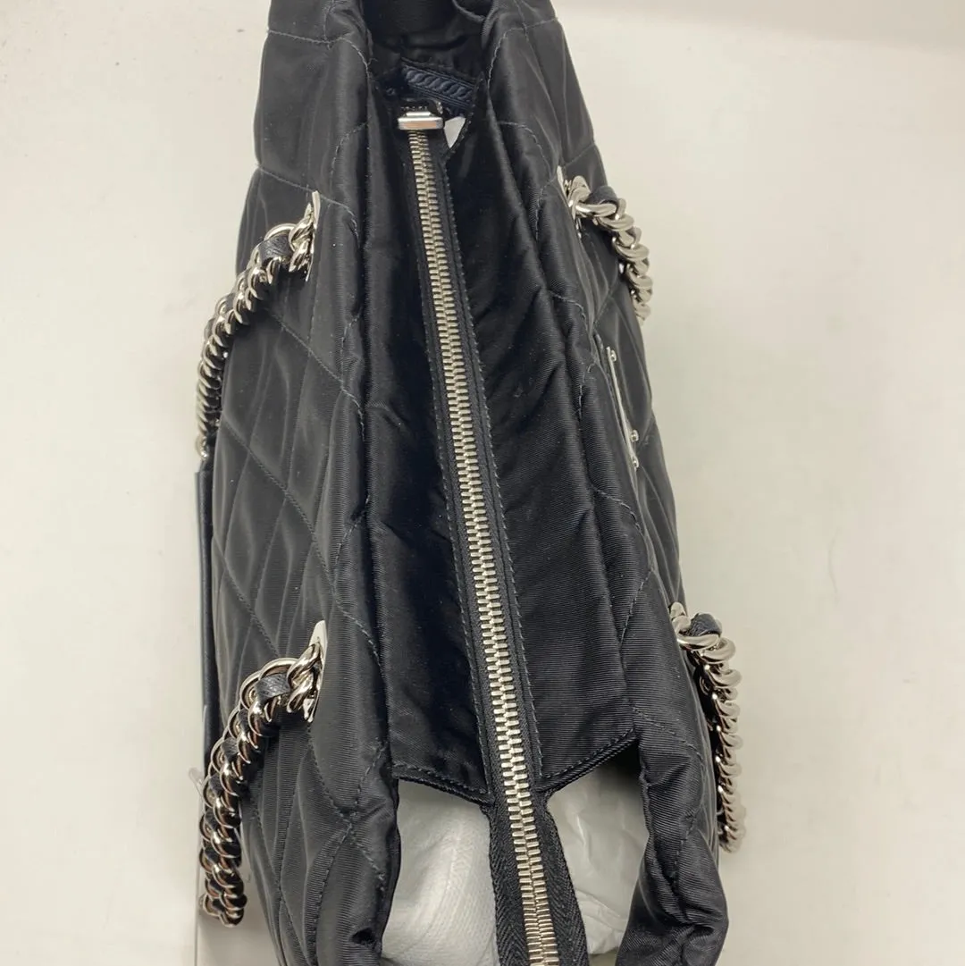Prada Nylon Quilted Top Handle Bag with Silver Hardware