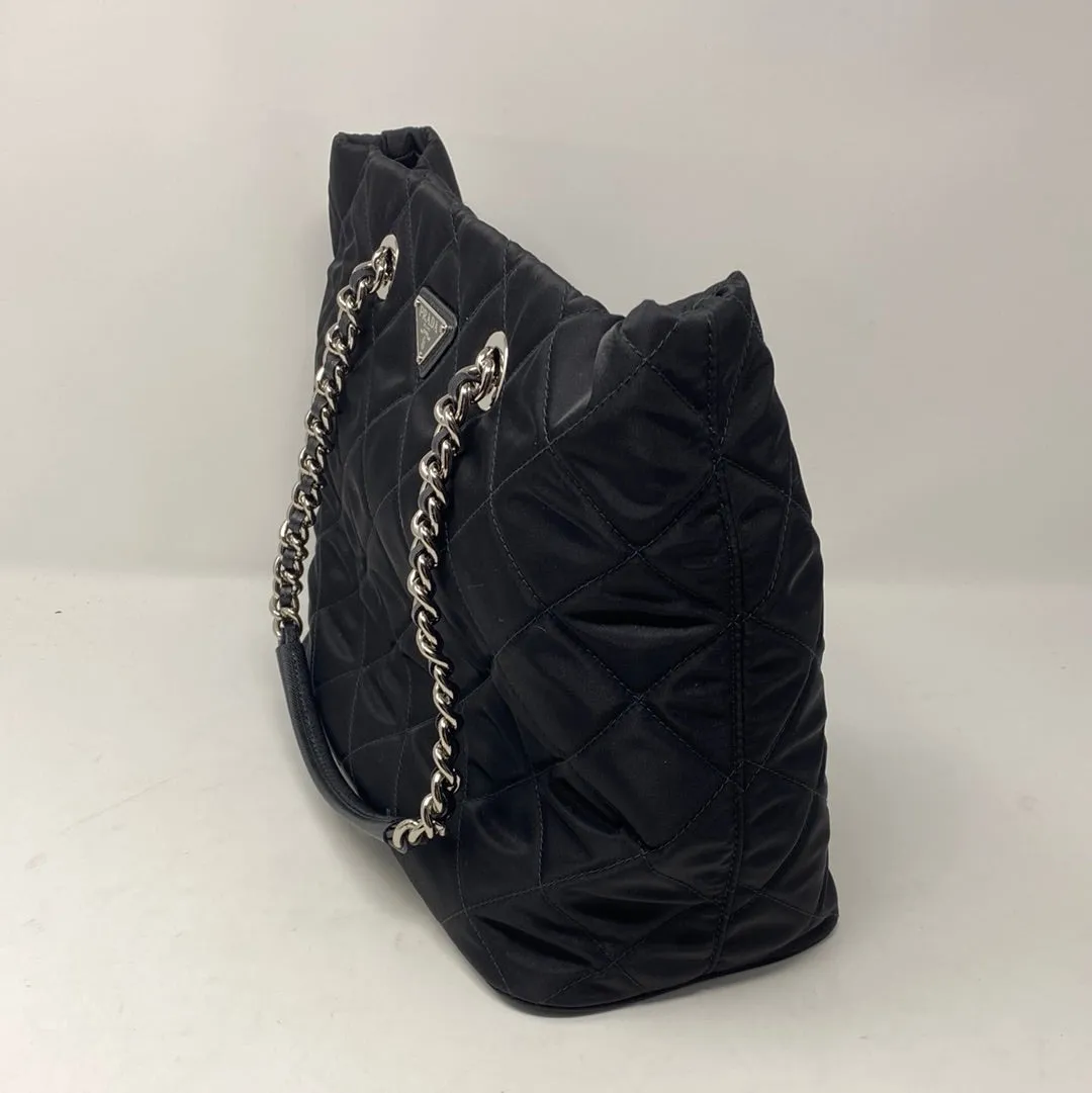 Prada Nylon Quilted Top Handle Bag with Silver Hardware