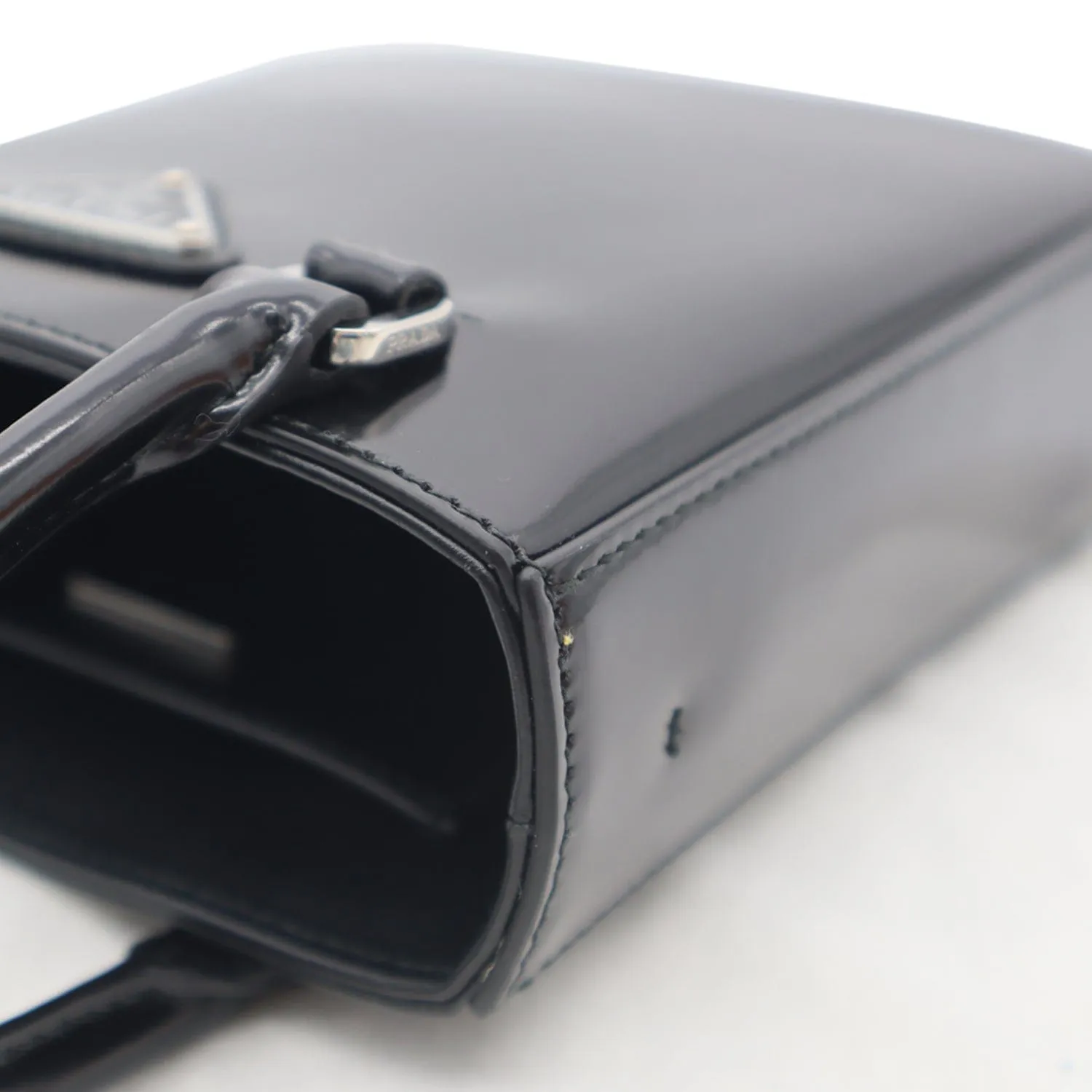 PRADA Small Brushed Leather Tote Shoulder Bag Black
