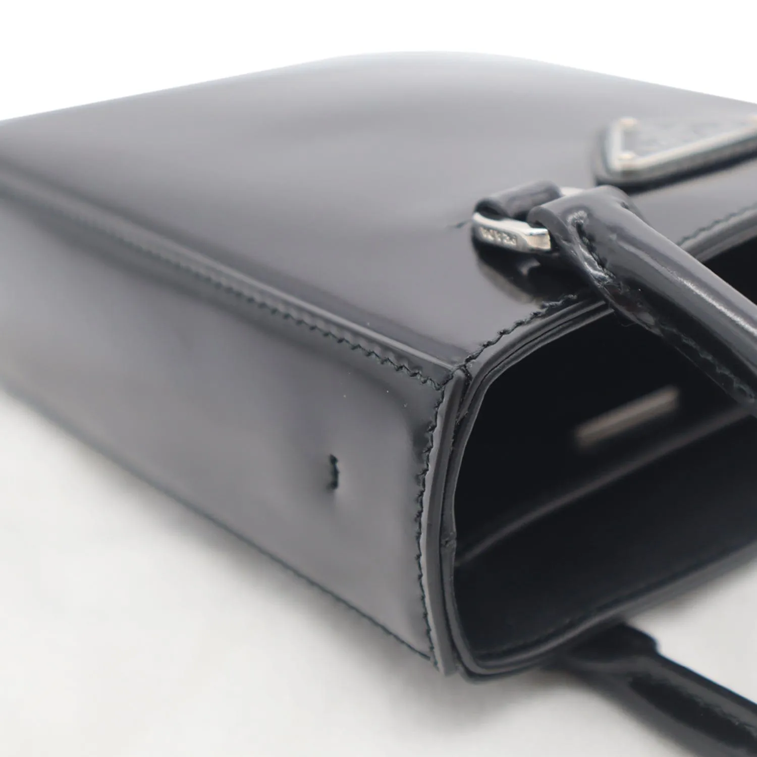 PRADA Small Brushed Leather Tote Shoulder Bag Black