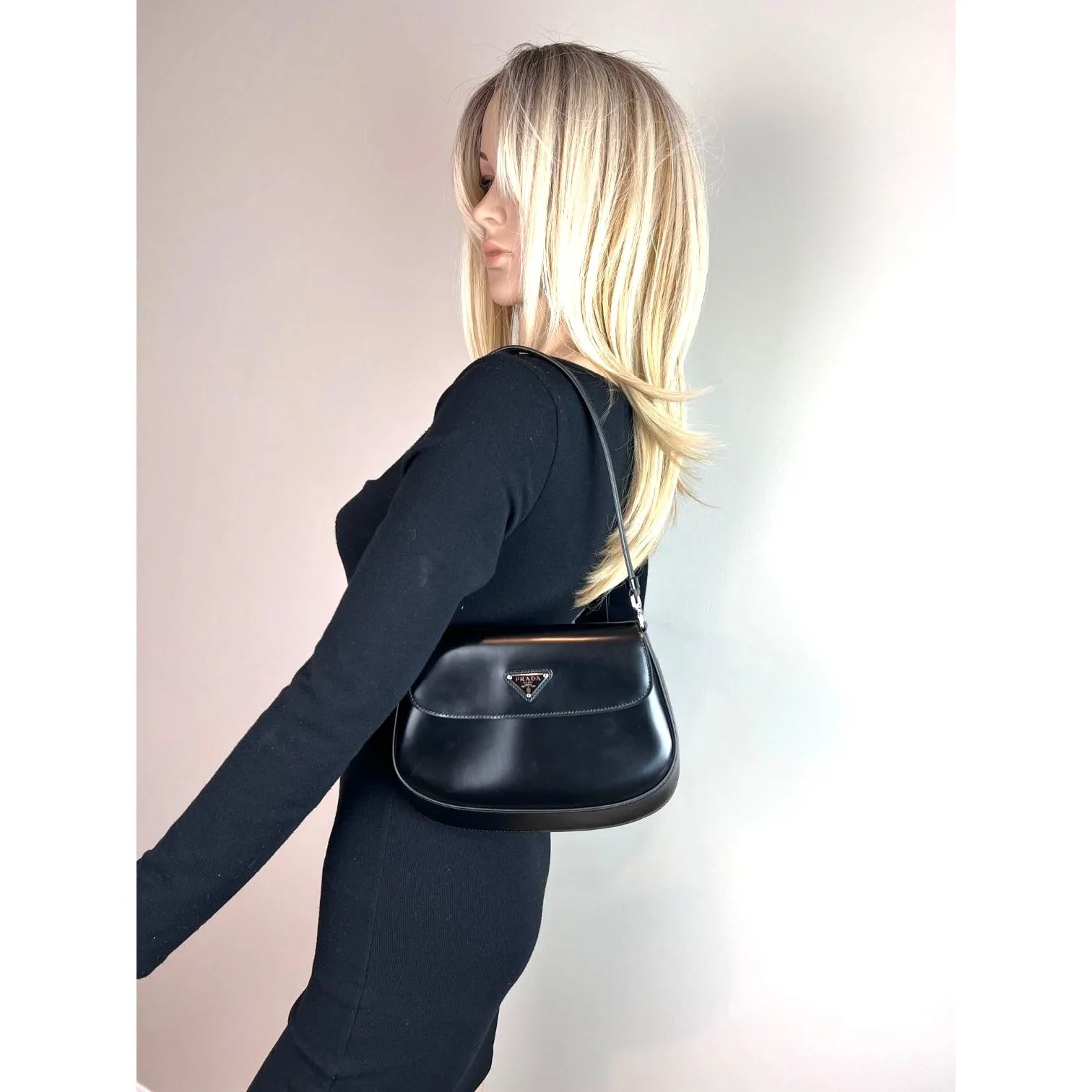 Prada Small Cleo brushed leather shoulder bag with flap