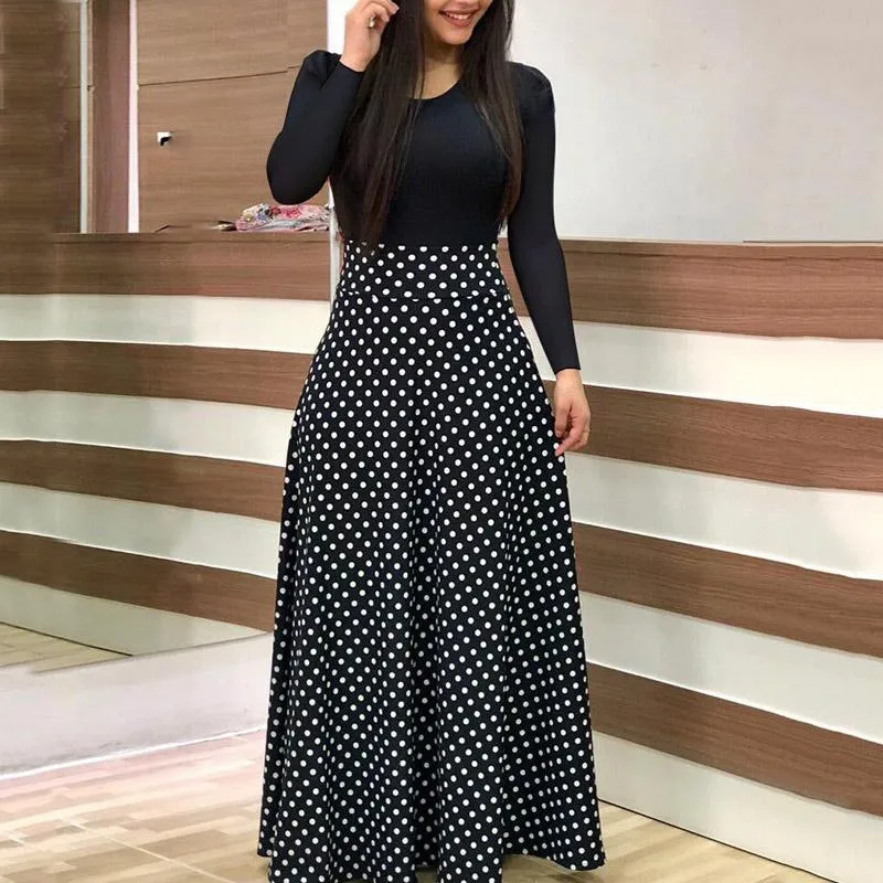 Printed Colorblock Long Sleeve Maxi Dress