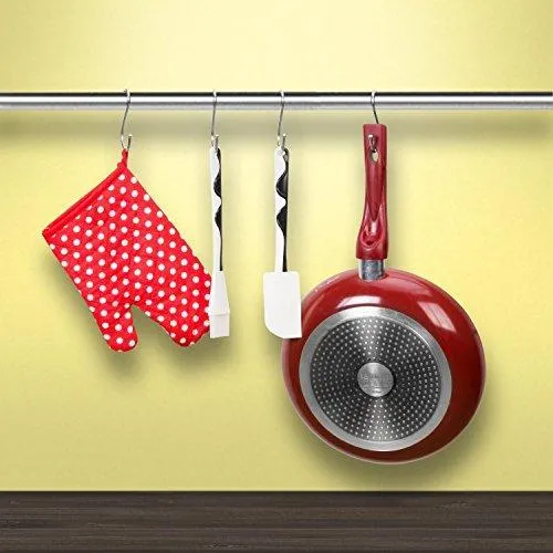 Prudance Small Round S Shaped Stainless Steel Hanging Hooks Set with 10 Hooks - Ideal for Pots, Pans, Spoons & Other Kitchen Essentials - Perfect for Clothing