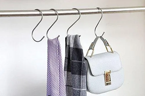 Prudance Small Round S Shaped Stainless Steel Hanging Hooks Set with 10 Hooks - Ideal for Pots, Pans, Spoons & Other Kitchen Essentials - Perfect for Clothing