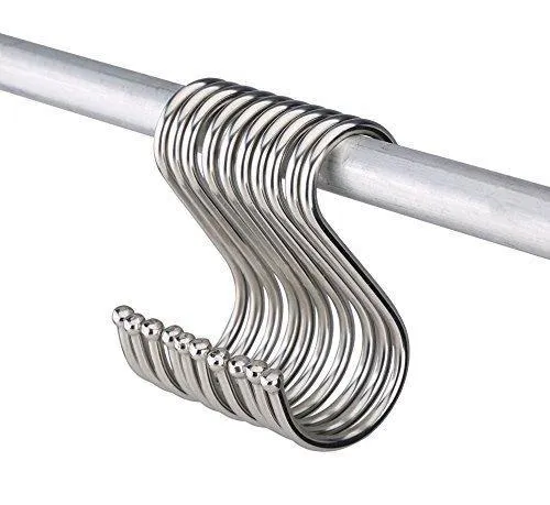 Prudance Small Round S Shaped Stainless Steel Hanging Hooks Set with 10 Hooks - Ideal for Pots, Pans, Spoons & Other Kitchen Essentials - Perfect for Clothing