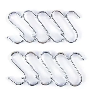 Prudance Small Round S Shaped Stainless Steel Hanging Hooks Set with 10 Hooks - Ideal for Pots, Pans, Spoons & Other Kitchen Essentials - Perfect for Clothing