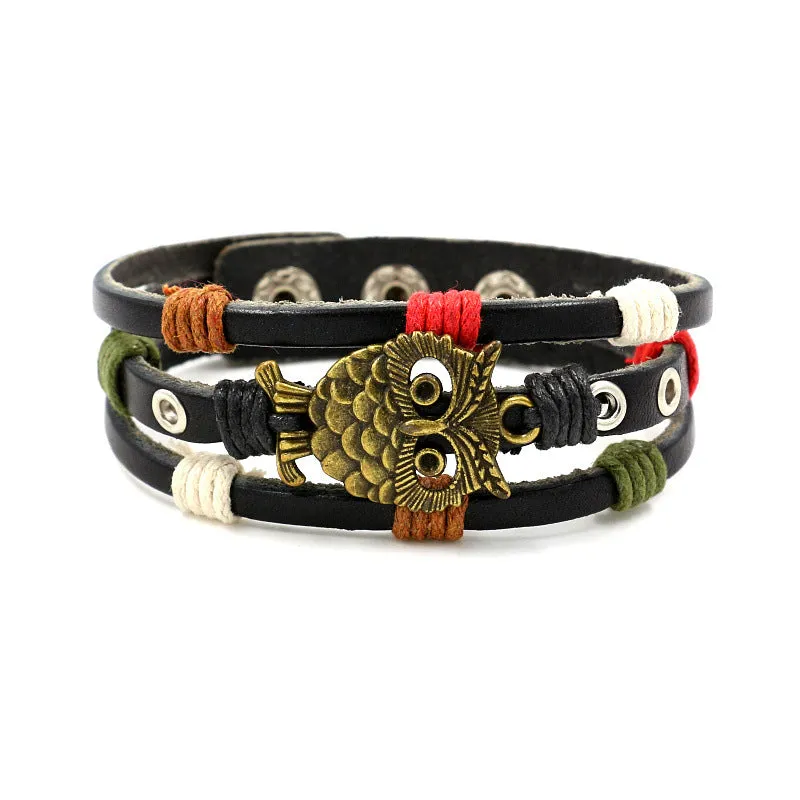 Pulseira Coruja Retro de Couro