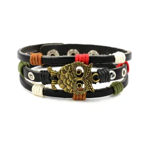 Pulseira Coruja Retro de Couro