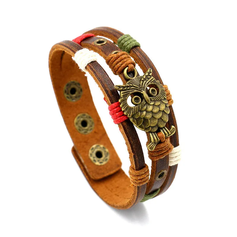 Pulseira Coruja Retro de Couro