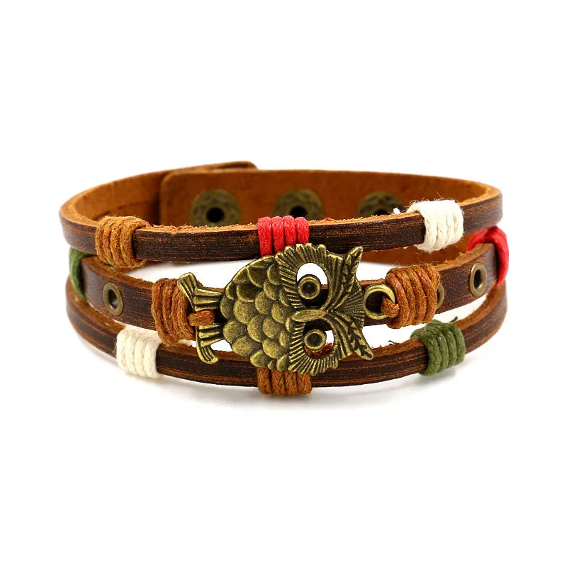 Pulseira Coruja Retro de Couro
