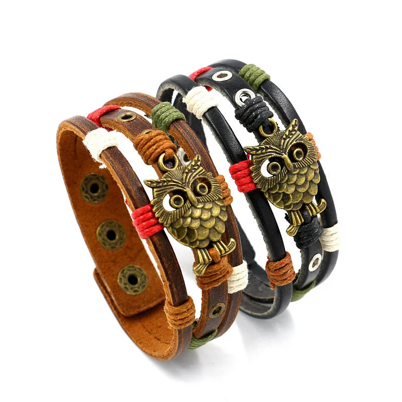 Pulseira Coruja Retro de Couro