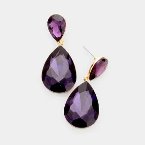 Purple Crystal Double Teardrop Pageant Earrings for Little Girls | 387933