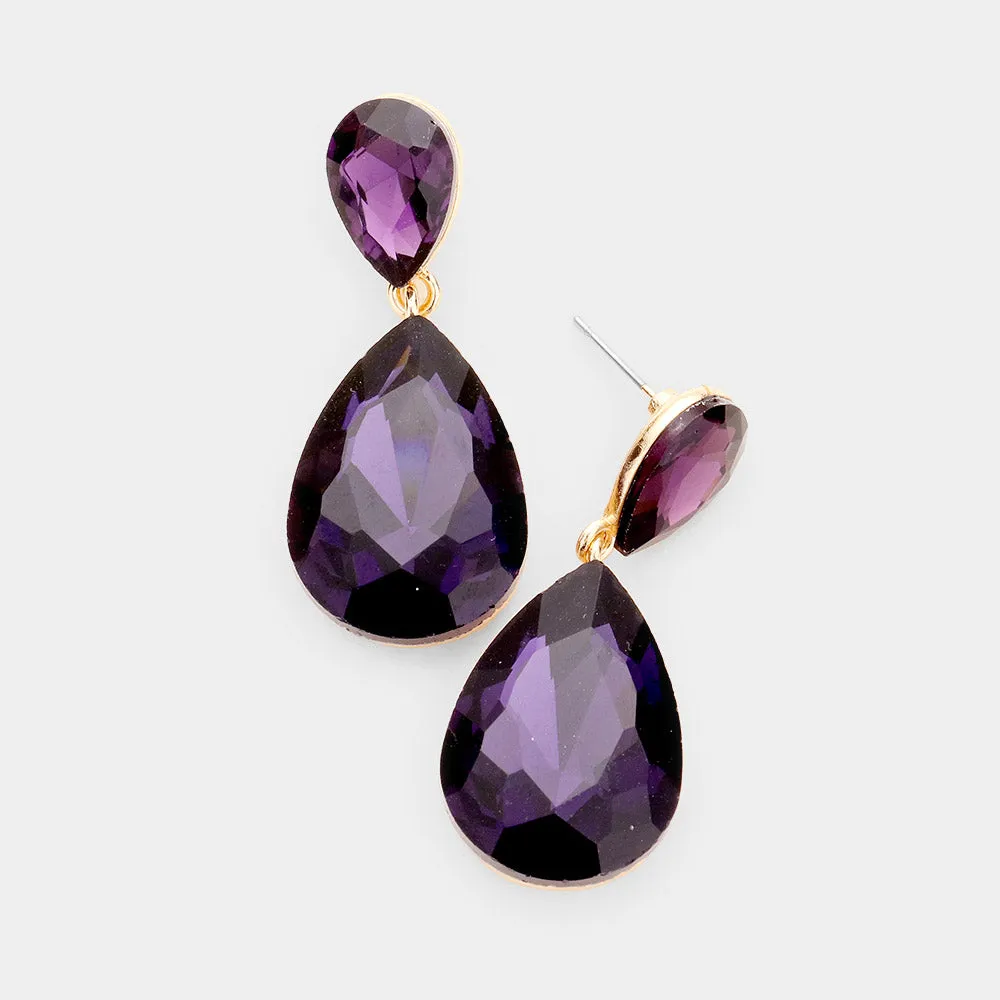 Purple Crystal Double Teardrop Pageant Earrings for Little Girls | 387933