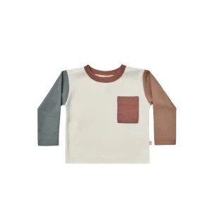 Quincy Mae Long Sleeve Pocket Tee - Ivory Colorblock