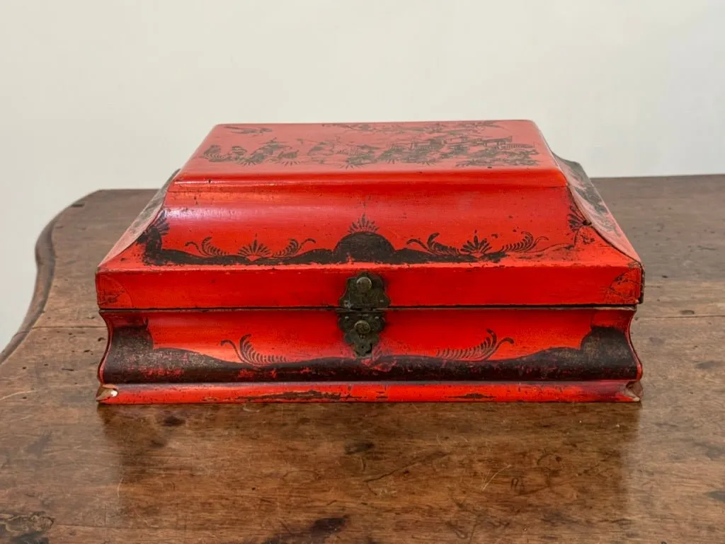 Rare 18th Century French Red Lacquered Wig Box
