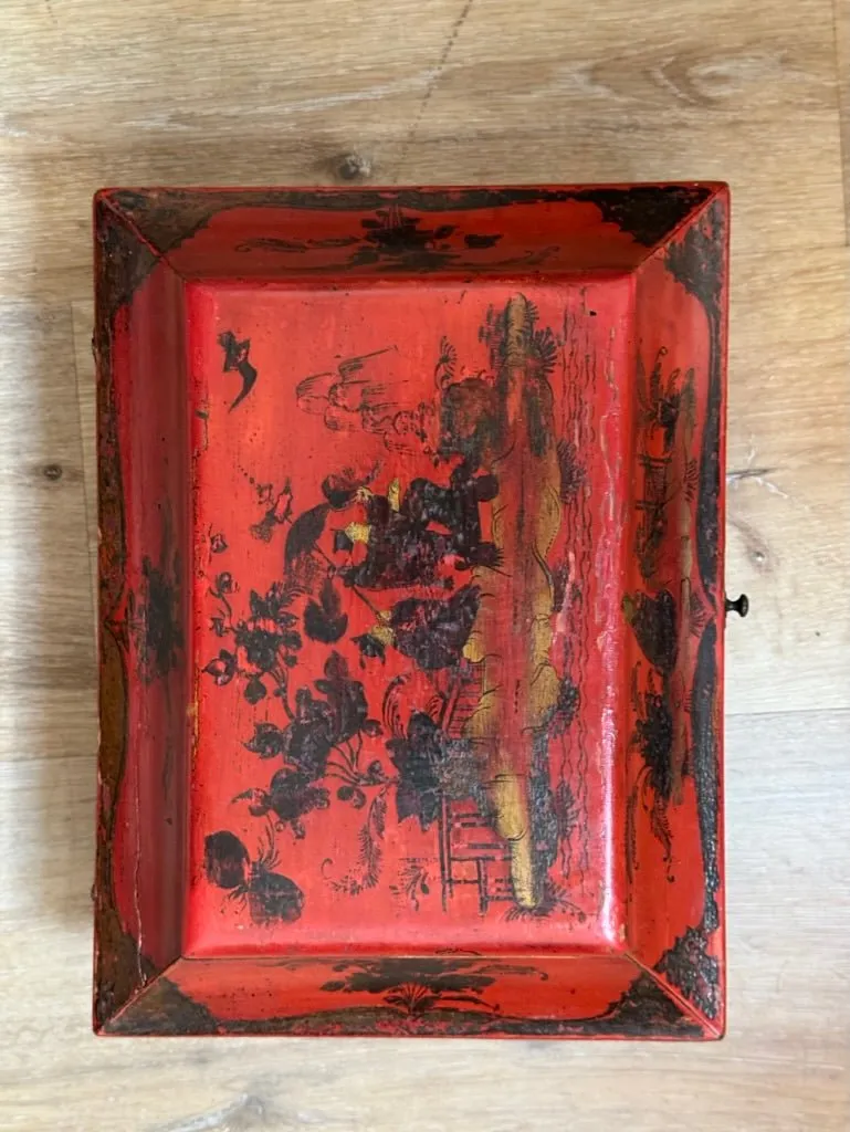 Rare 18th Century French Red Lacquered Wig Box