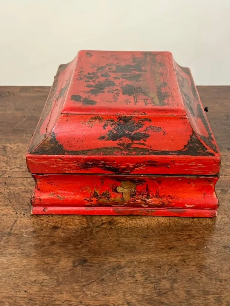 Rare 18th Century French Red Lacquered Wig Box