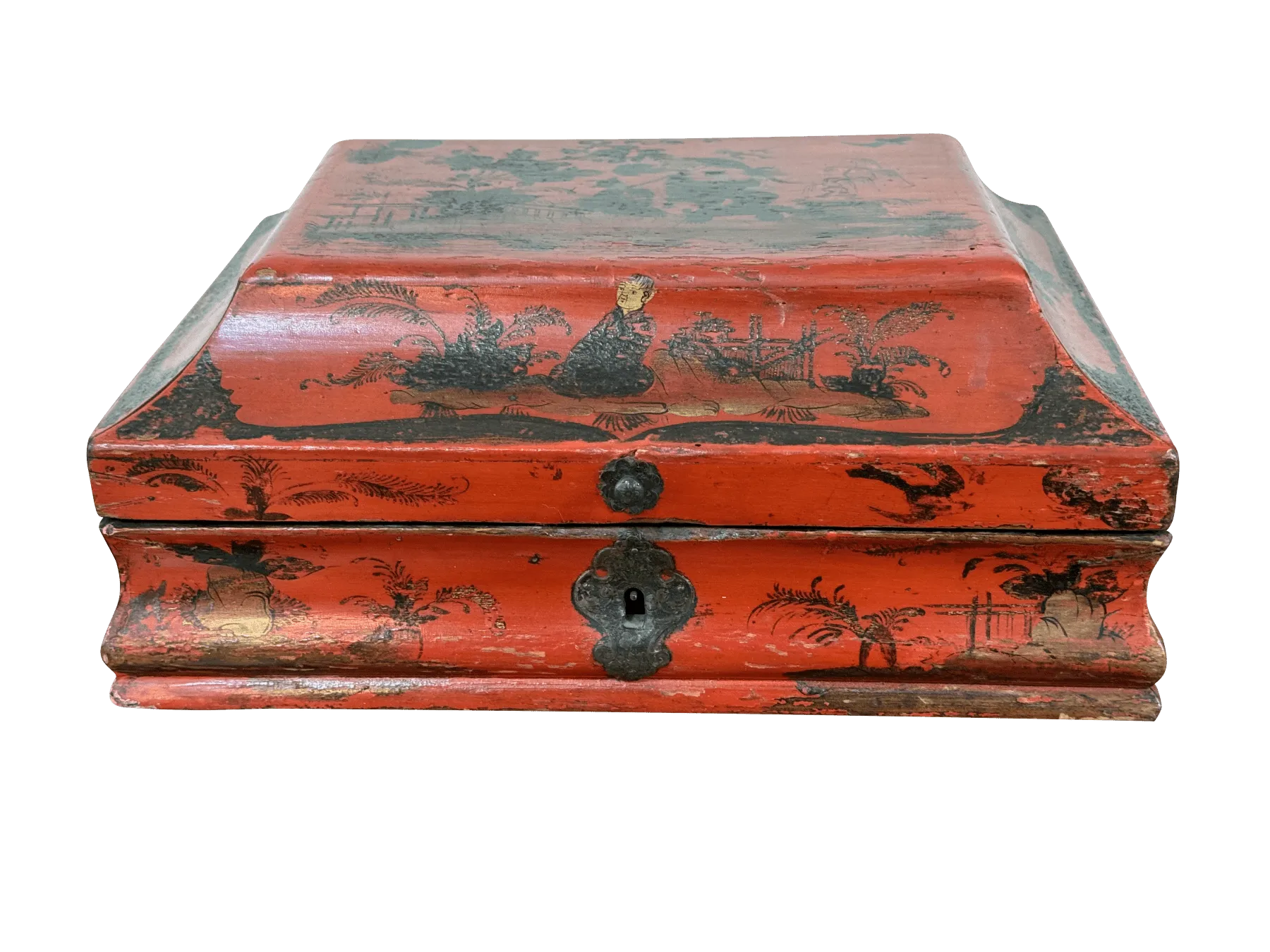 Rare 18th Century French Red Lacquered Wig Box