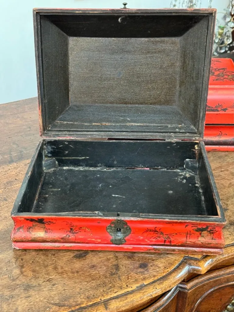 Rare 18th Century French Red Lacquered Wig Box