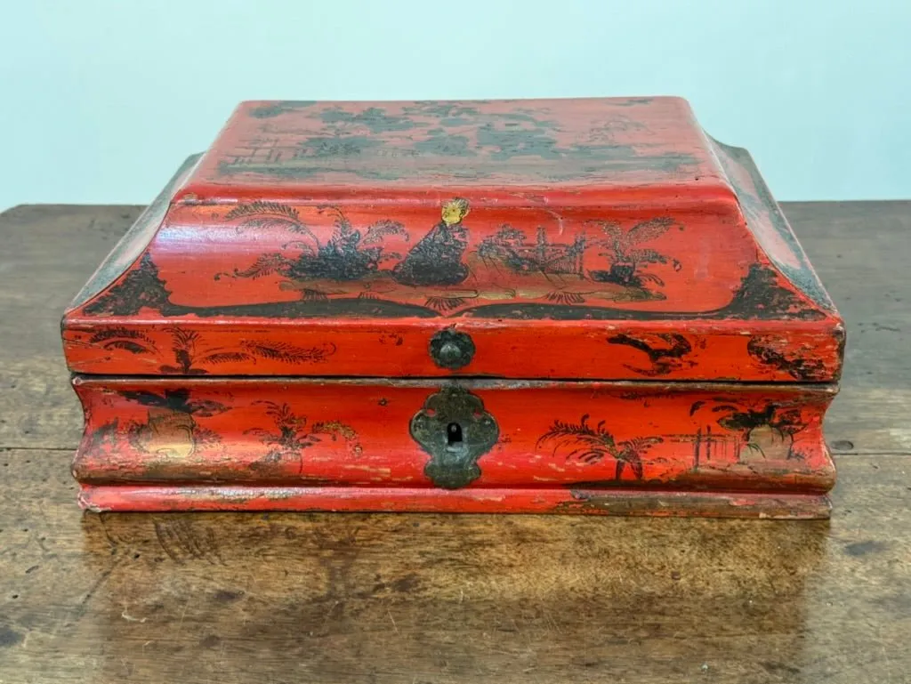 Rare 18th Century French Red Lacquered Wig Box