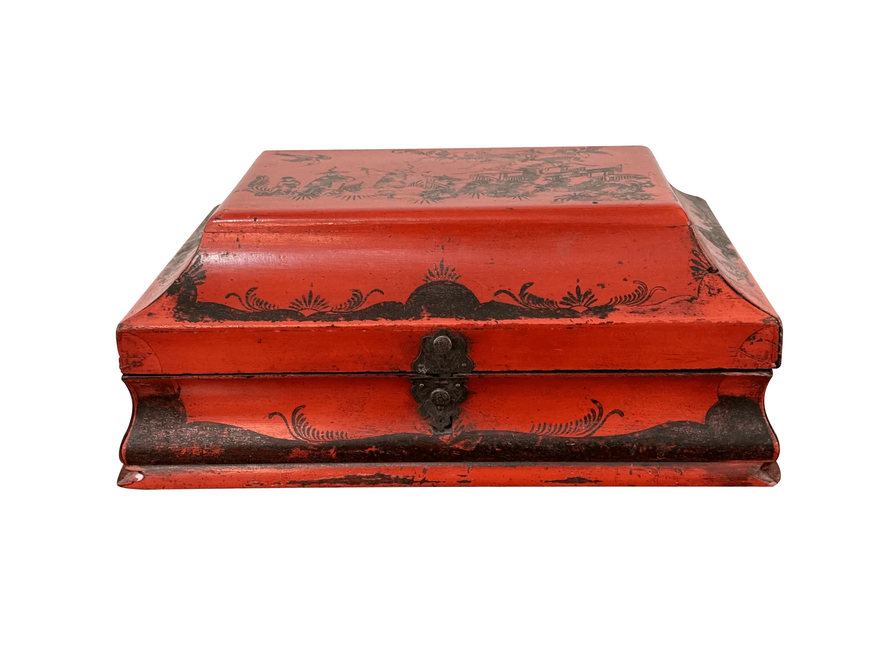 Rare 18th Century French Red Lacquered Wig Box