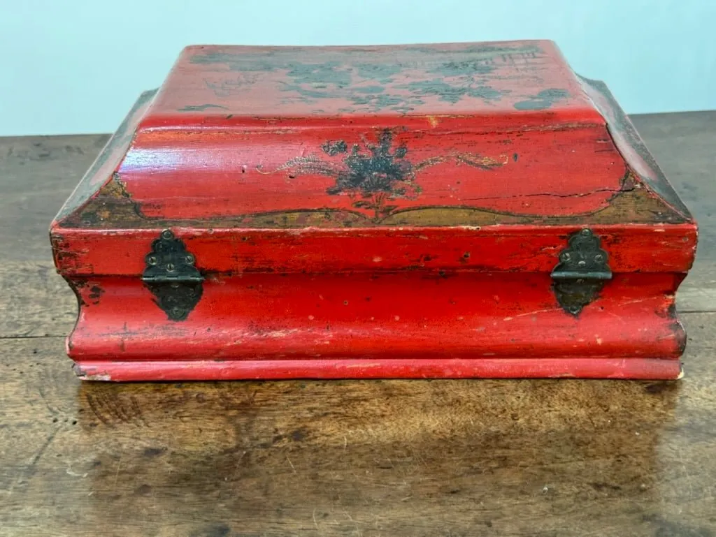 Rare 18th Century French Red Lacquered Wig Box