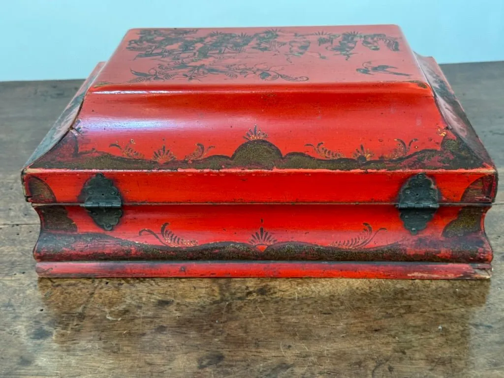 Rare 18th Century French Red Lacquered Wig Box