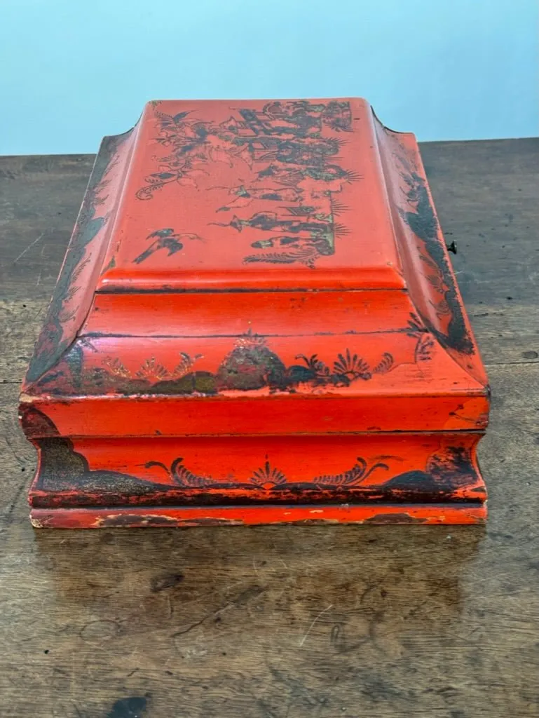 Rare 18th Century French Red Lacquered Wig Box