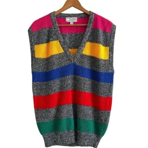 RAVE Y2K Vintage Knit Sweater Vest  M Striped Colorblock Rainbow