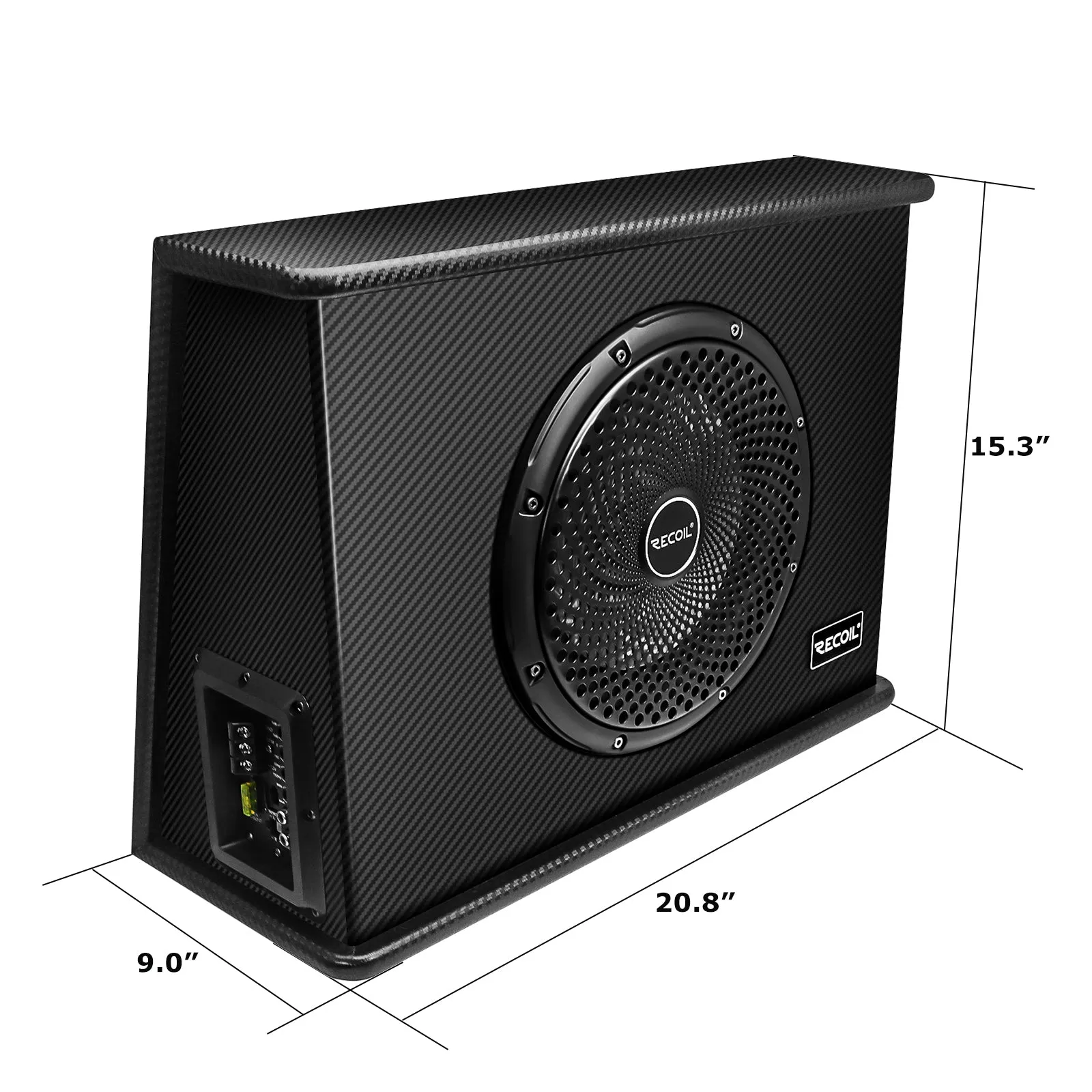 Recoil SWS12 Slim Active Ported Subwoofer 12" 600W with Wiring Kits