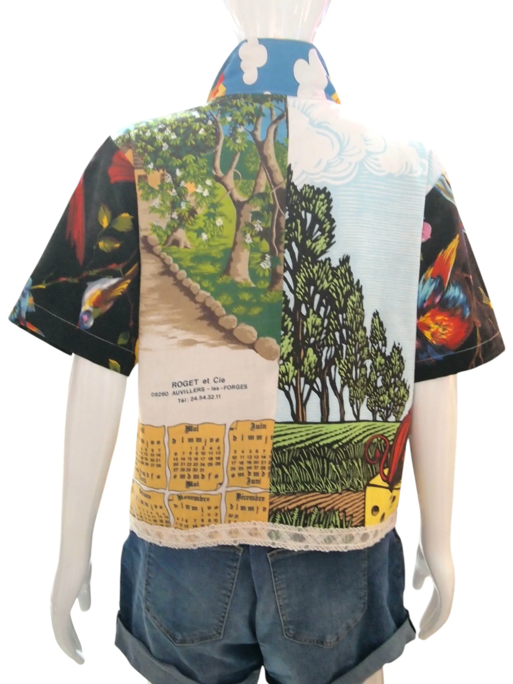 Reconstructed Vintage Top - Parrot x Green Meadows