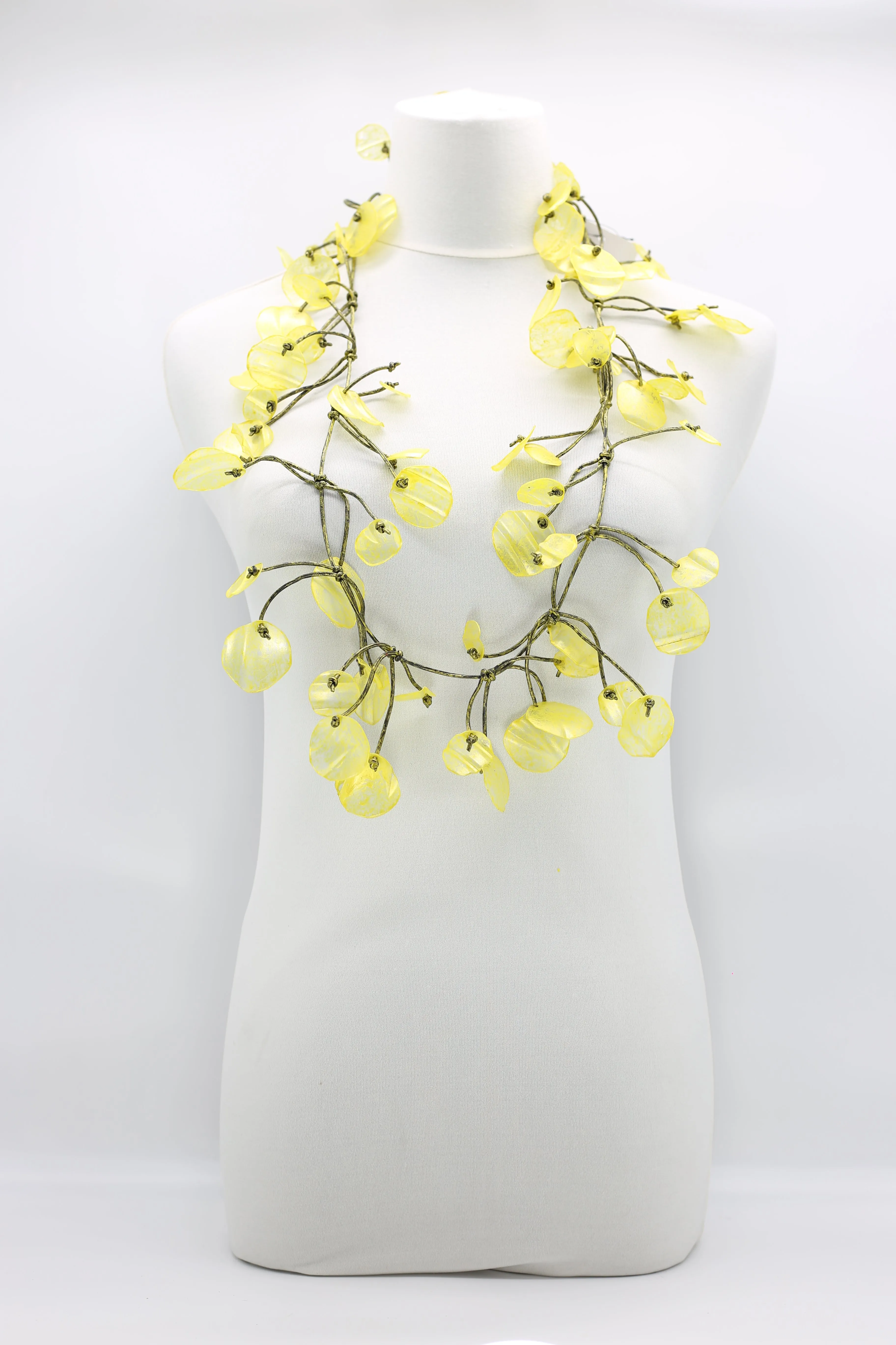 RECYCLED PLASTIC BOTTLES WATER LILY LEAF NECKLACES - HAND BRUSHED, LONG